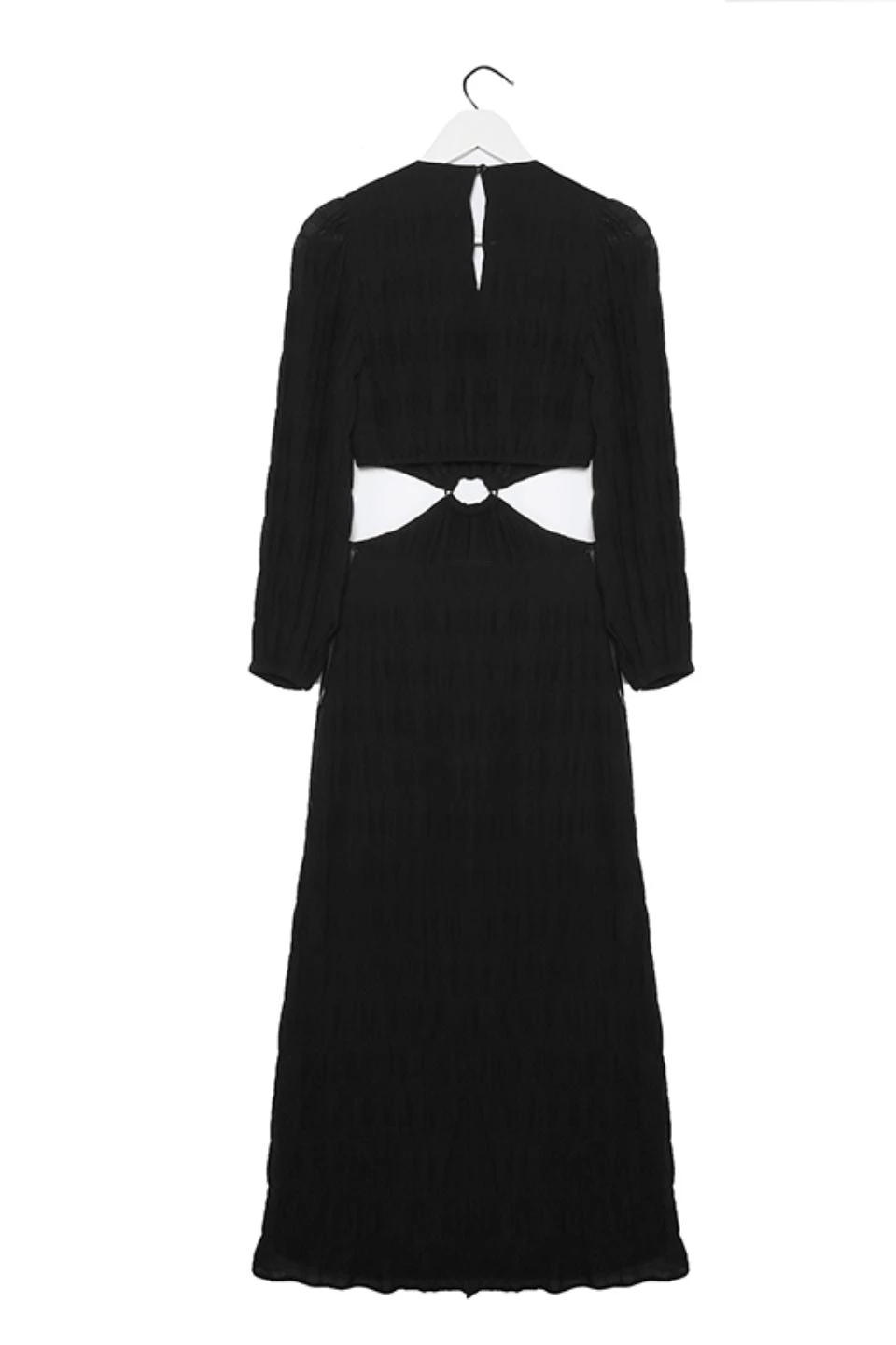 Ivy + Jack Skyler Black Shirred Cotton LS V Neck Waist Cut Out Maxi Dress