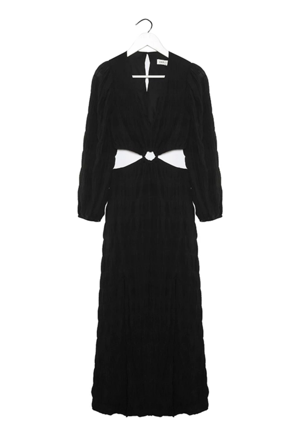 Ivy + Jack Skyler Black Shirred Cotton LS V Neck Waist Cut Out Maxi Dress