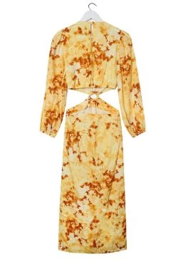Ivy + Jack Dresses Skyler Marigold Floral LS V Neck Waist Cut Out Maxi Dress