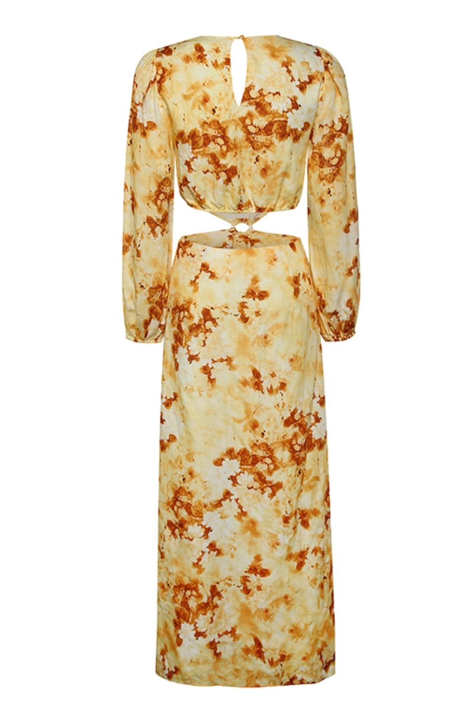 Ivy + Jack Dresses Skyler Marigold Floral LS V Neck Waist Cut Out Maxi Dress