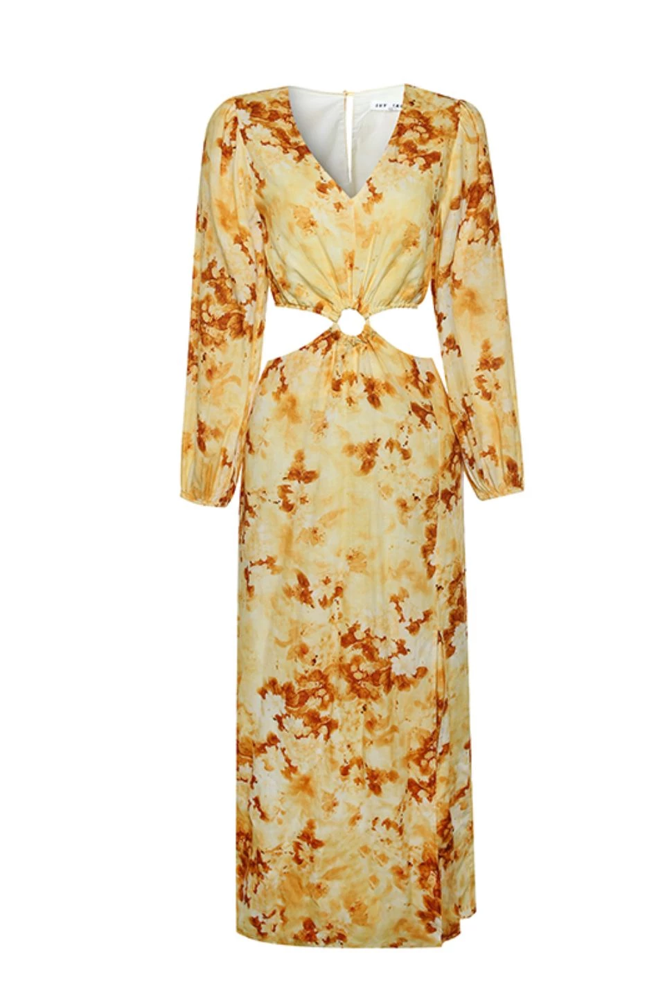 Ivy + Jack Dresses Skyler Marigold Floral LS V Neck Waist Cut Out Maxi Dress
