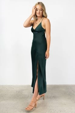 Among The Brave Slinky Forest Satin Strappy Crossover Tie Back Bias Midi Dress Dresses