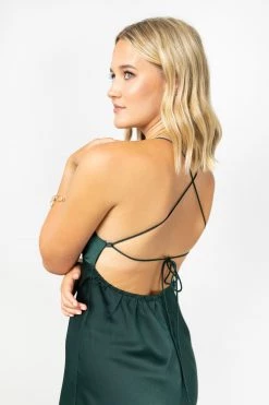 Among The Brave Slinky Forest Satin Strappy Crossover Tie Back Bias Midi Dress Dresses