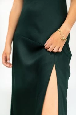 Among The Brave Slinky Forest Satin Strappy Crossover Tie Back Bias Midi Dress Dresses