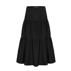 Ivy + Jack Stella Black Poplin Deep Basque Tiered Midi Skirt Skirts