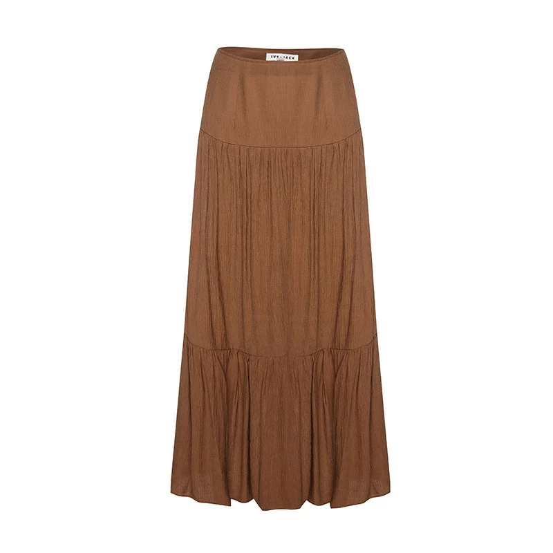 Ivy + Jack Stella Pecan Crinkle Deep Basque Tiered Midi Skirt