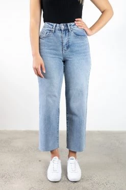 Among The Brave Molly Mid Blue Wide Leg Cropped Denim Jean