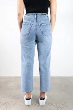 Among The Brave Molly Mid Blue Wide Leg Cropped Denim Jean