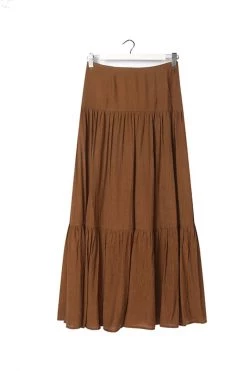 Ivy + Jack Stella Pecan Crinkle Deep Basque Tiered Midi Skirt