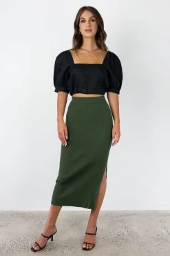 Among The Brave New In Possibility Khaki Rib Knit Midi Skirt