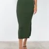 Among The Brave New In Possibility Khaki Rib Knit Midi Skirt