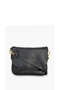 Federation Take Me Black Leather Fold Over Cross Body Gold Hardware Bag