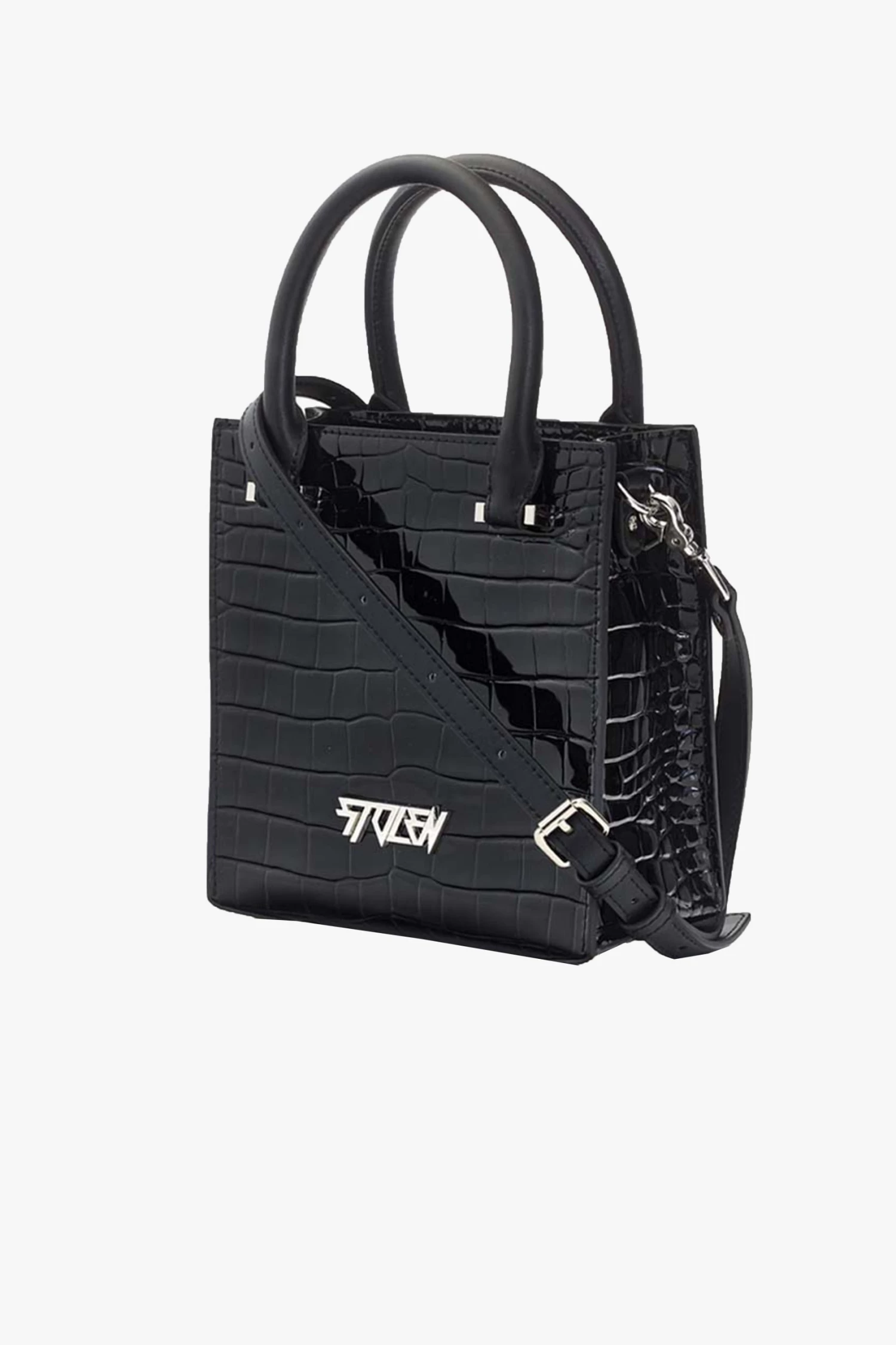 Stolen Tour Buddy Black Croc Mini Cross Body Tote Bag