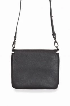 Federation Take Me Black Leather Fold Over Cross Body Gunmetal Hardware Bag Support Local