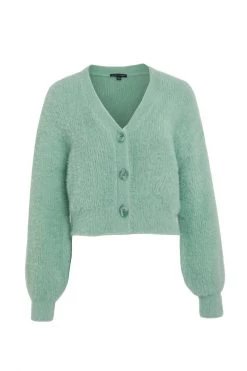 Among The Brave Knitwear Tender Sage Fluffy Blousen Sleeve Cropped Cardigan