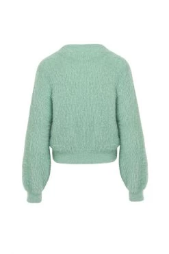 Among The Brave Knitwear Tender Sage Fluffy Blousen Sleeve Cropped Cardigan