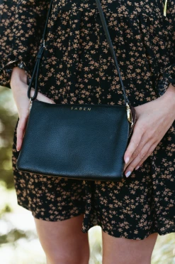 SABEN Bags Support Local Tilly Multi Pocket Black Leather Crossbody Clutch