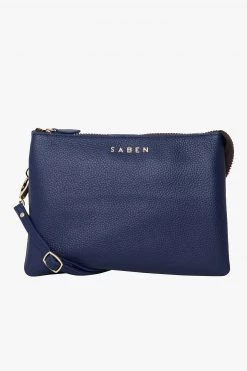 SABEN Bags Tilly's Big Sis Crossbody French Navy Leather Large Clutch