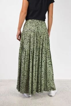 Among The Brave Skirts Playful Khaki Animal Elastic Back Tiered Maxi Skirt