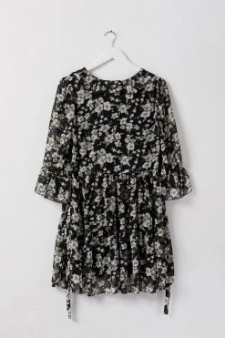 Among The Brave New In Wistful Garden Midnight Ruffle Neck Half Sleeve Tiered Mini Dress