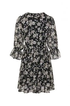 Among The Brave New In Wistful Garden Midnight Ruffle Neck Half Sleeve Tiered Mini Dress