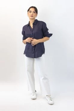 Ivy + Jack Ultimate Navy Linen Shirt Tops & Tees