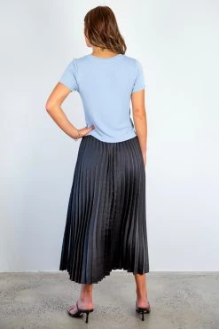 Ivy + Jack Skirts Radiant Black Washer Satin Pleated Midi Skirt