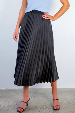 Ivy + Jack Skirts Radiant Black Washer Satin Pleated Midi Skirt