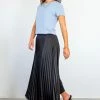 Ivy + Jack Skirts Radiant Black Washer Satin Pleated Midi Skirt
