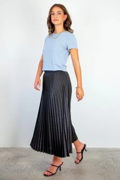Ivy + Jack Skirts Radiant Black Washer Satin Pleated Midi Skirt
