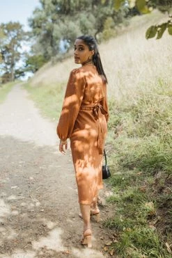 Among The Brave Skirts Utopia Spice Bias Linen Midi Skirt With Self Buttons