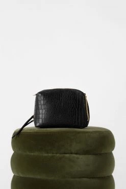Vash Bags & Wallets Izar Black Croc Mini Crossbody