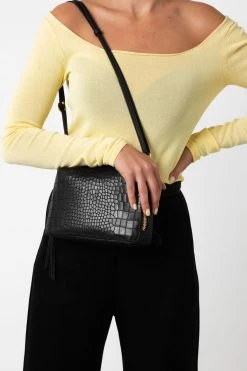 Vash Bags & Wallets Izar Black Croc Mini Crossbody