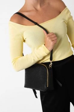 Vash Bags & Wallets Izar Black Croc Mini Crossbody