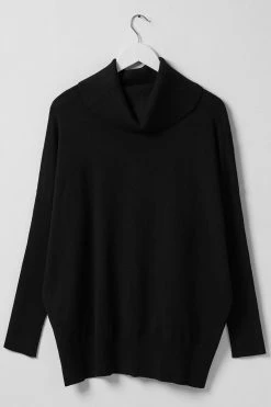 Among The Brave Vital Black Soft Fine Gauge Relaxed Roll Neck Knit