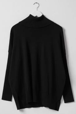 Among The Brave Vital Black Soft Fine Gauge Relaxed Roll Neck Knit