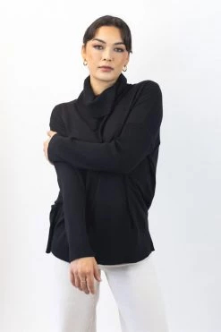 Among The Brave Vital Black Soft Fine Gauge Relaxed Roll Neck Knit