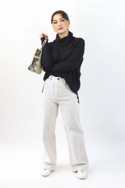 Among The Brave Vital Black Soft Fine Gauge Relaxed Roll Neck Knit