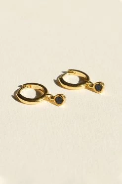 Brie Leon Jewellery 925 Renondo Drop Earrings Gold Plated Black Stone Drop Detail