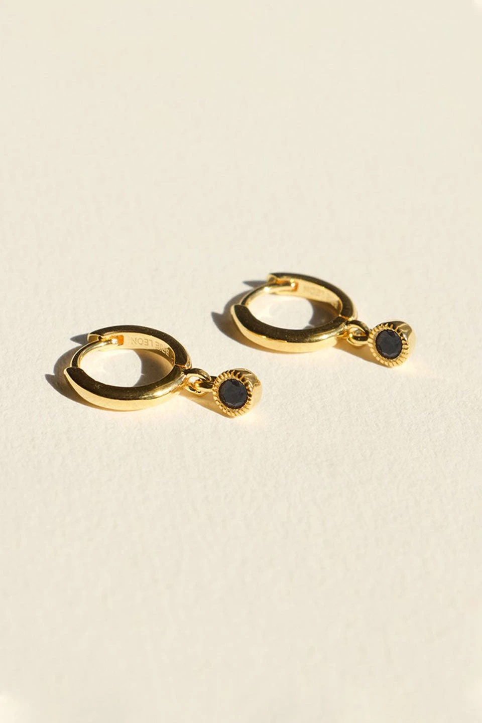Brie Leon Jewellery 925 Renondo Drop Earrings Gold Plated Black Stone Drop Detail