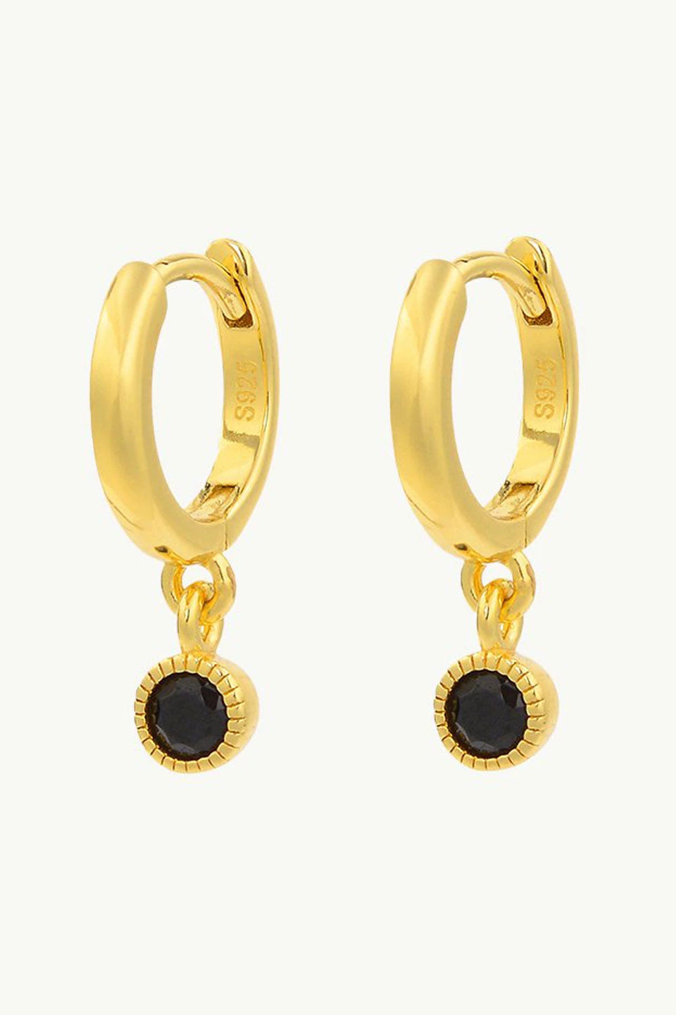 Brie Leon Jewellery 925 Renondo Drop Earrings Gold Plated Black Stone Drop Detail