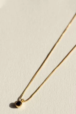 Brie Leon 925 Redondo Drop Necklace Gold Plated Black Stone Drop Detail Jewellery