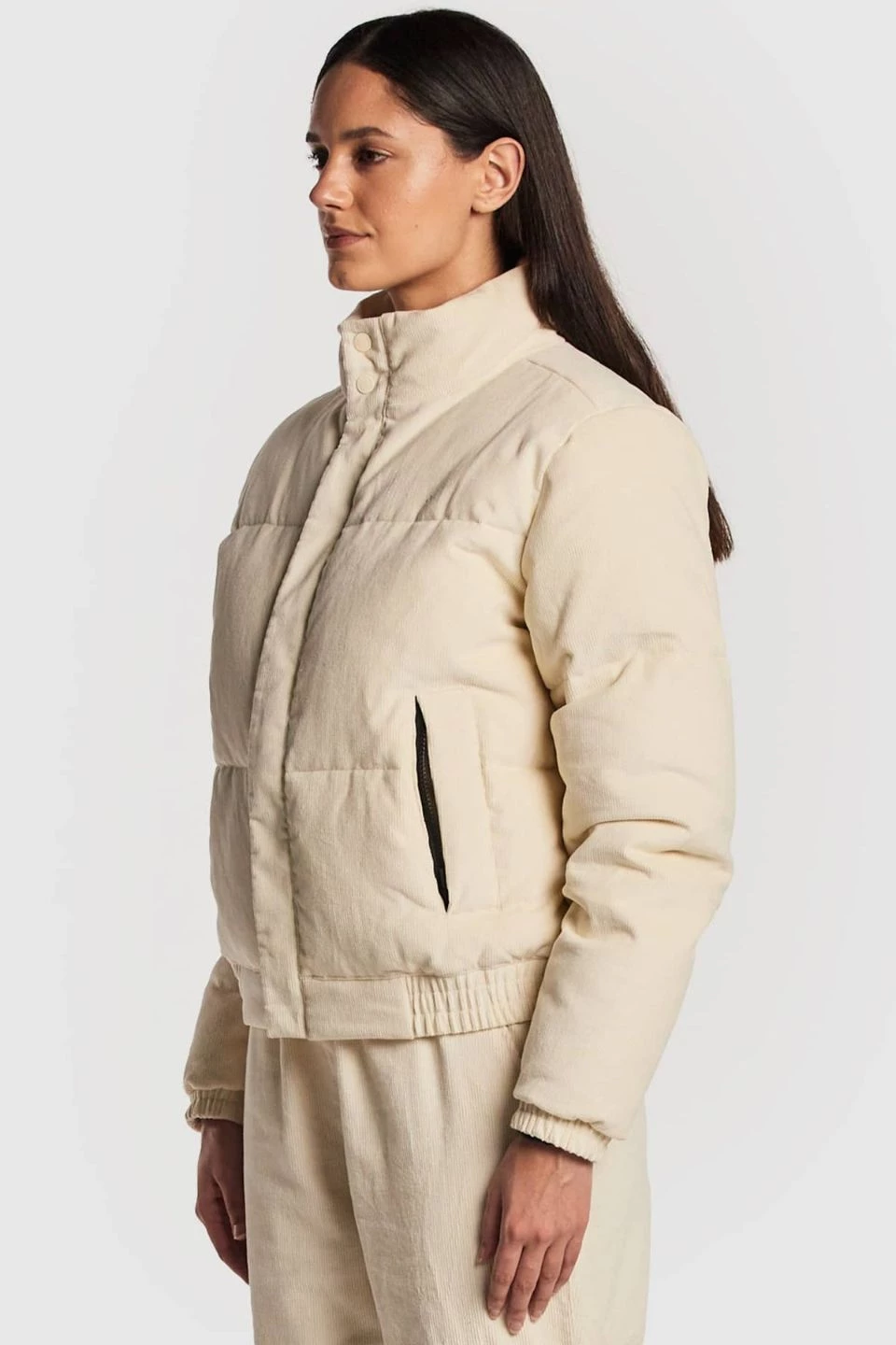 Huffer Womans 9 To 5 Lunar White Cord Puffer Jacket Jackets & Coats
