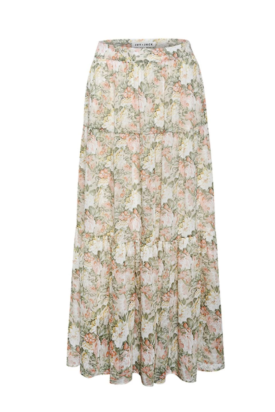 Ivy + Jack Skirts Willow Ivory Floral Tiered Midi Skirt