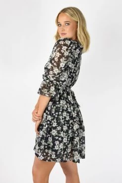 Among The Brave New In Wistful Garden Midnight Ruffle Neck Half Sleeve Tiered Mini Dress