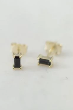 Sophie You Rock Rectangle Studs Black Gold Jewellery