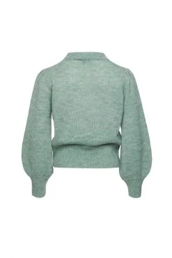 Among The Brave New In Zesty Sage Mohair Blend Balloon Sleeve Knit