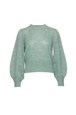 Among The Brave New In Zesty Sage Mohair Blend Balloon Sleeve Knit