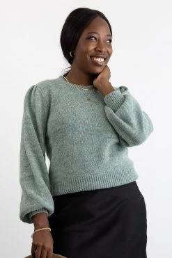 Among The Brave New In Zesty Sage Mohair Blend Balloon Sleeve Knit