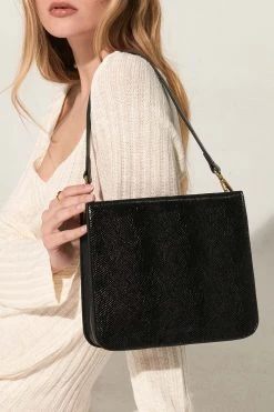 Brie Leon Audrey Square Structured Black Snake Skin Bag